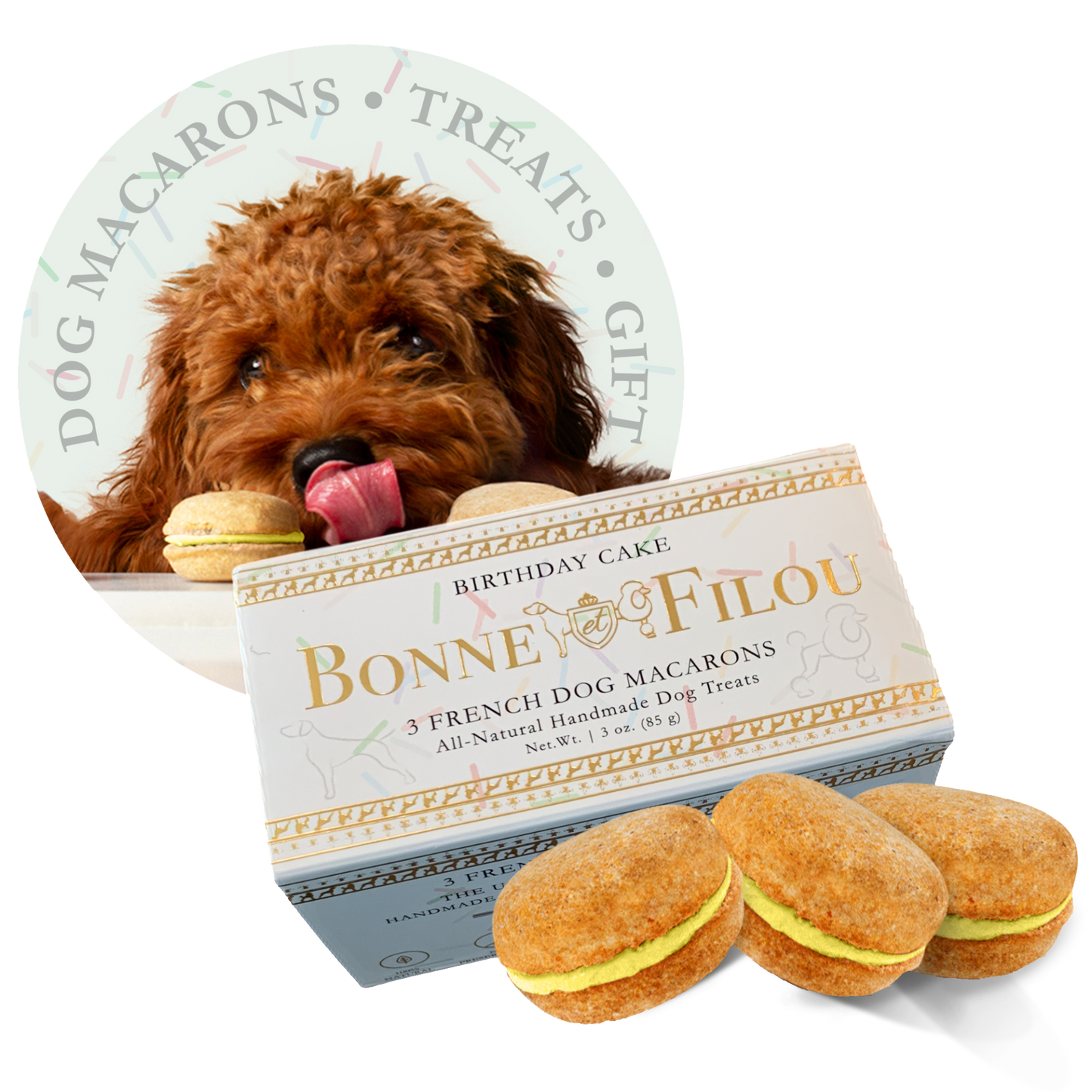 Bonne et Filou Dog Macarons (Box of 3)