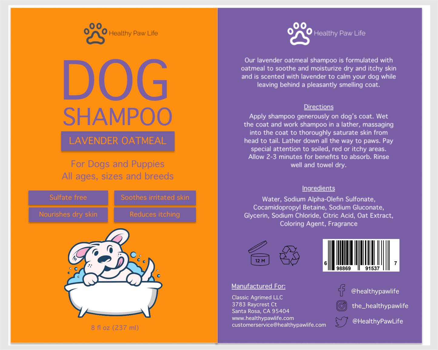 Oatmeal Lavender Pet Shampoo (8 oz)