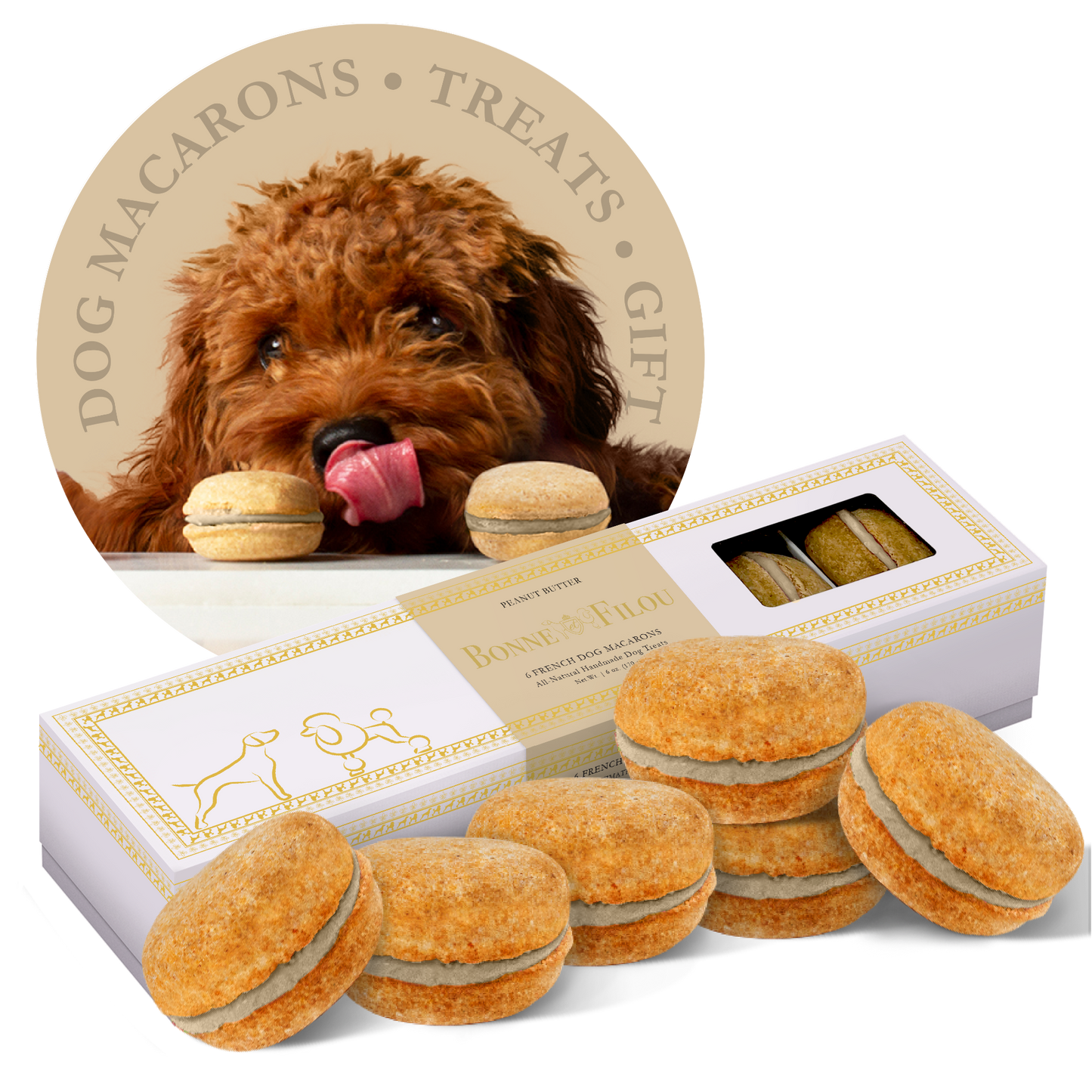 Bonne et Filou Dog Macarons (Count of 6)