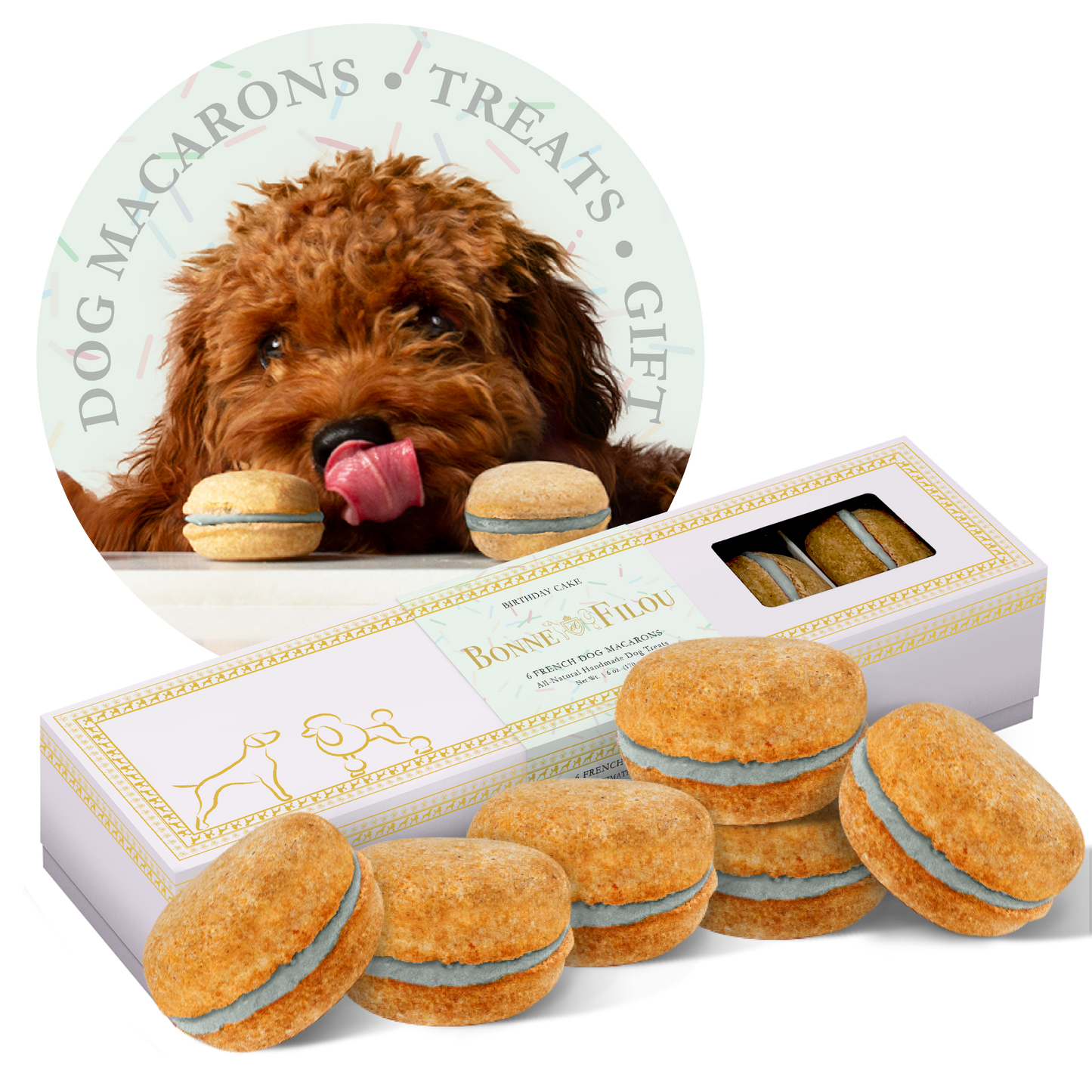 Bonne et Filou Dog Macarons (Count of 6)