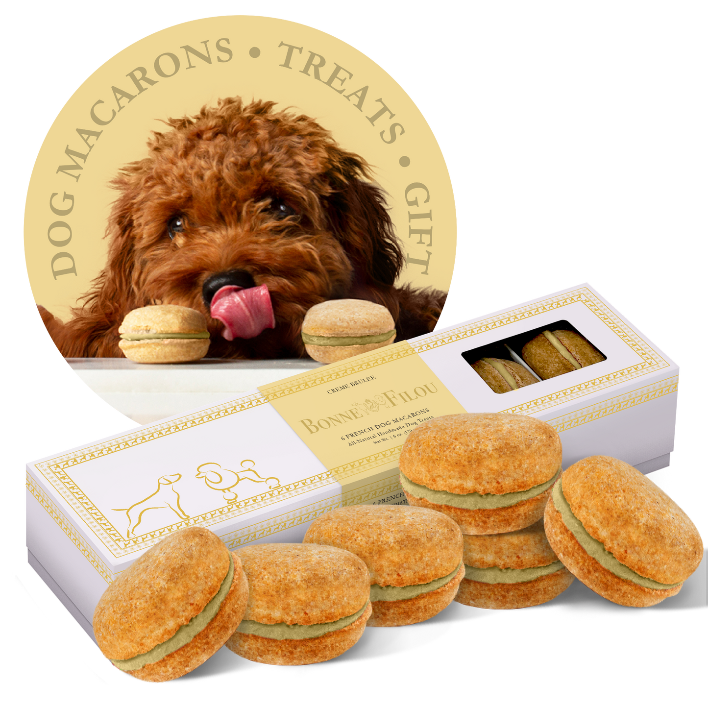 Bonne et Filou Dog Macarons (Count of 6)