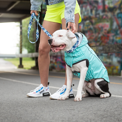 GF Pet Reversible Raincoat - Neon Aqua with Iridescent