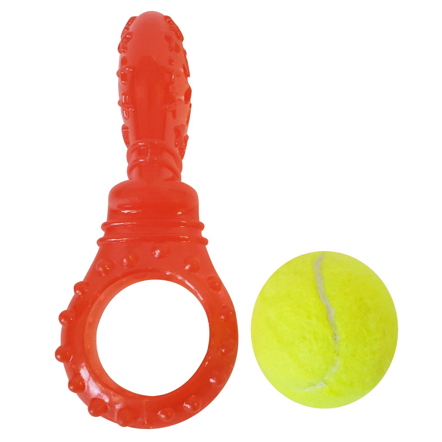 Paquete variado de juguetes para perros con pelota de tenis (Boomerang, chirriador de 3 huesos, chirriador naranja)