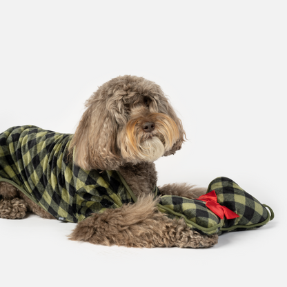 Conjunto de pijama y medias para perro Elf - Cuadros verdes