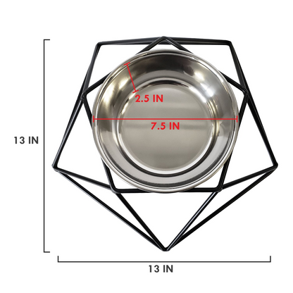 Comedero para perros geométrico negro hexagonal moderno con cuenco de acero inoxidable