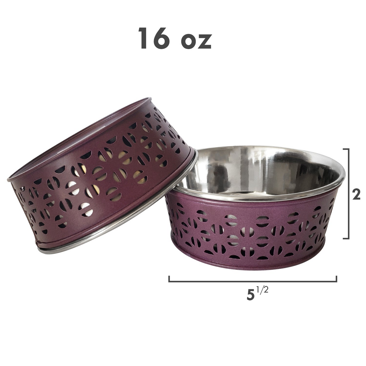 Stainless Steel Country Farmhouse Dog Bowl, Plum Wine 16 oz