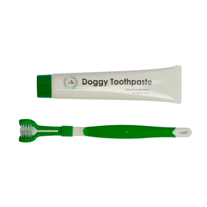 Triple Headed Dog Tooth Brush with All-Natural Toothpaste