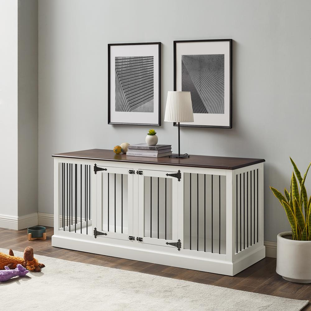 Caja para mascotas Winslow Medium Credenza - Blanco/Marrón oscuro