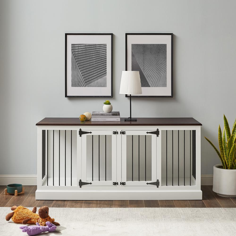 Caja para mascotas Winslow Medium Credenza - Blanco/Marrón oscuro