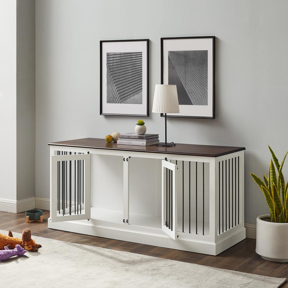 Caja para mascotas Winslow Medium Credenza - Blanco/Marrón oscuro