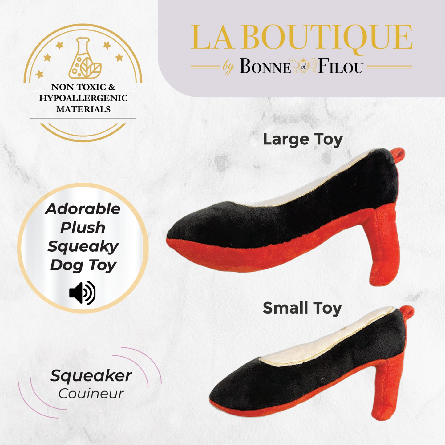 Bonne et Filou Zapato de juguete para perros con tacón rojo chirriante