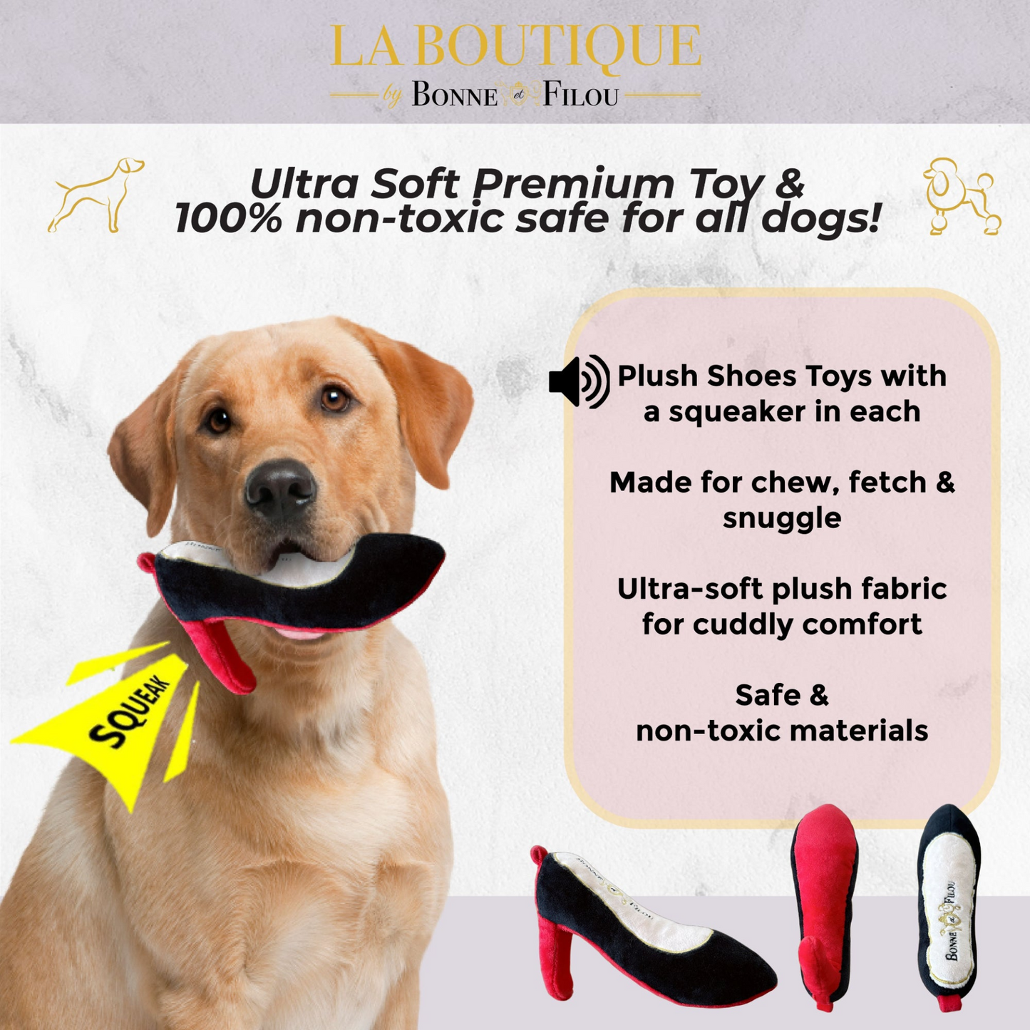 Bonne et Filou Red Heel Squeaky Dog Shoe Toy