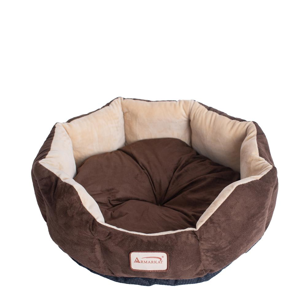 Cama para mascotas Armarkat beige y moca para perros extra pequeños - Modelo C01HKF/MH con cojín de relleno suave de poliéster