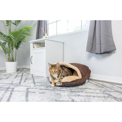 Armarkat Pet Bed Mocha - Acogedora cama para gatos de gamuza sintética y terciopelo suave con base impermeable