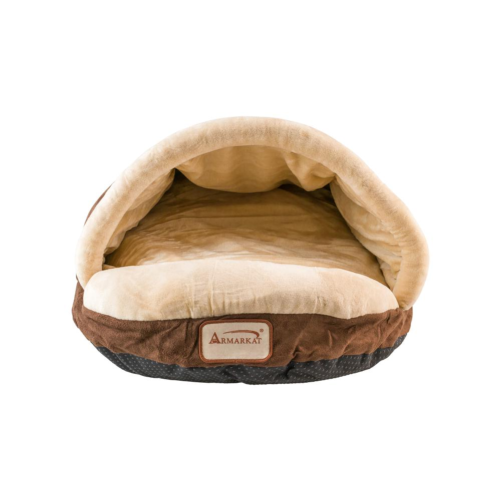 Armarkat Pet Bed Mocha - Acogedora cama para gatos de gamuza sintética y terciopelo suave con base impermeable