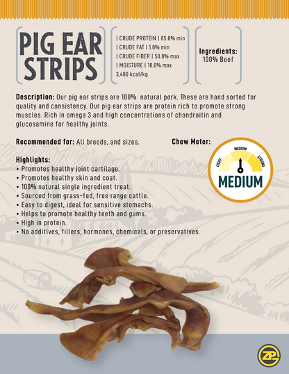 All-Natural Pig Ear Slivers/Strips Dog Treats (1lbs)