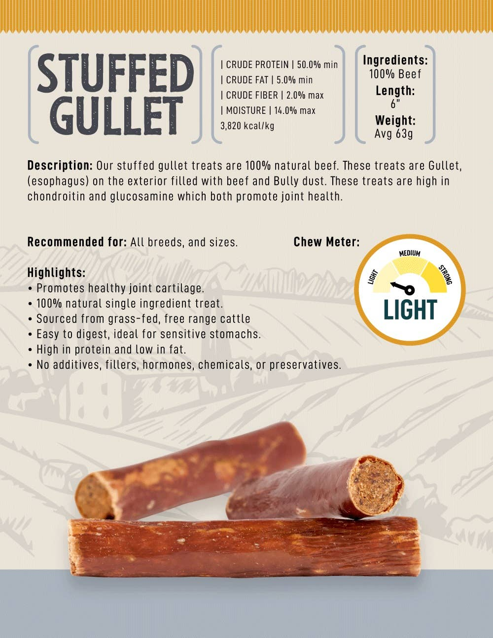 All-Natural Beef Stuffed Gullet 6 Inch (25/case)