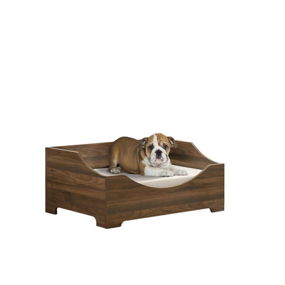 Cama para perro moderna Gibson de 36 pulgadas de ancho con acabado en madera de aliso marrón y cómodo cojín