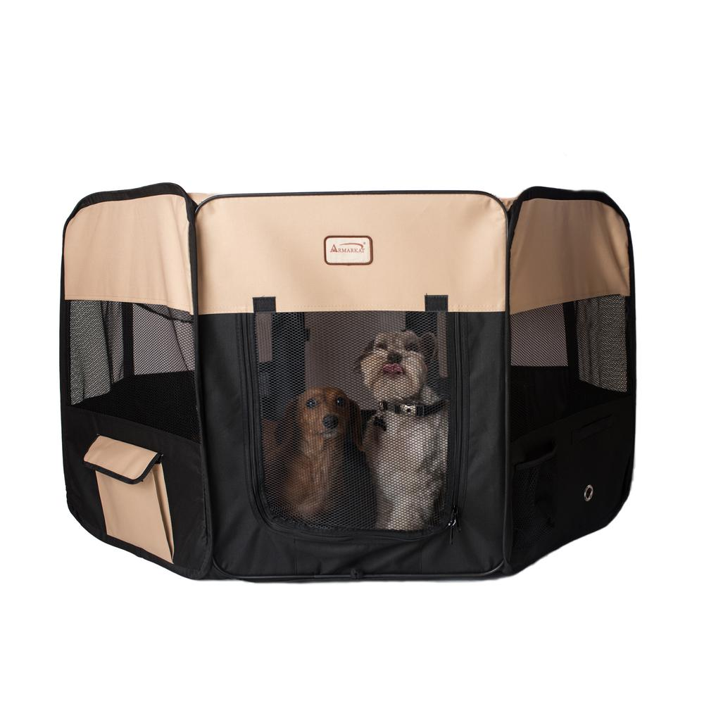 Armarkat PP003BGE-XL Parque portátil para mascotas - Combo negro y beige, tamaño extra grande