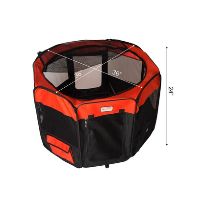 Armarkat Portable Pet Playpen - Black and Red Combo, Medium Size