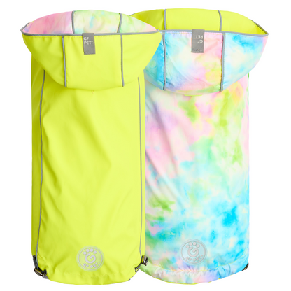 GF Pet Reversible Raincoat - Neon Yellow with Tie Dye