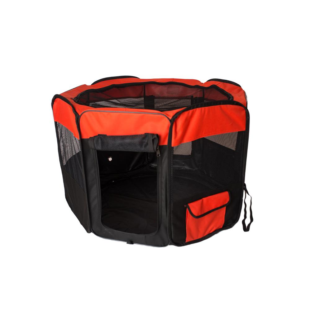 Armarkat Portable Pet Playpen - Black and Red Combo, Medium Size