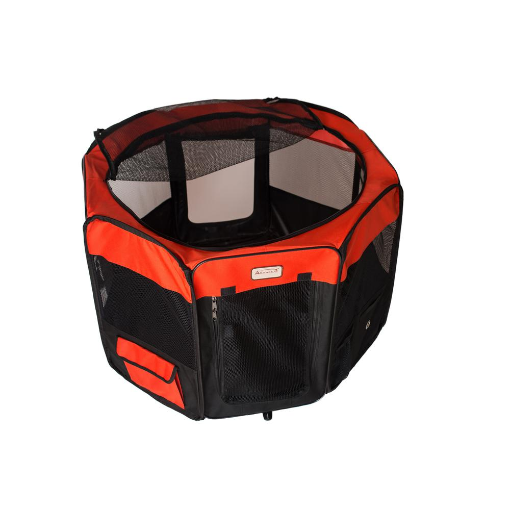 Armarkat PP002R-XL Parque portátil para mascotas - Combo negro y rojo, tamaño extra grande