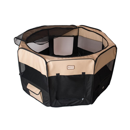 Armarkat PP003BGE-XL Parque portátil para mascotas - Combo negro y beige, tamaño extra grande