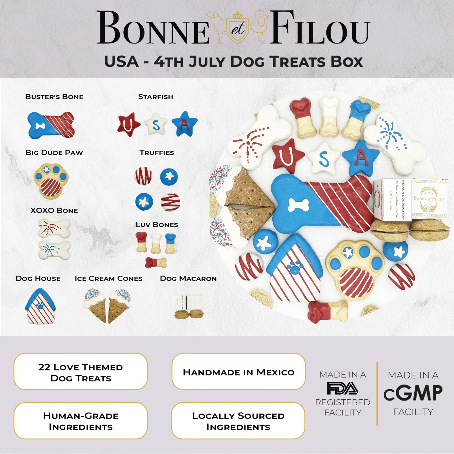 Bonne et Filou USA Themed Dog Treats Gift Box