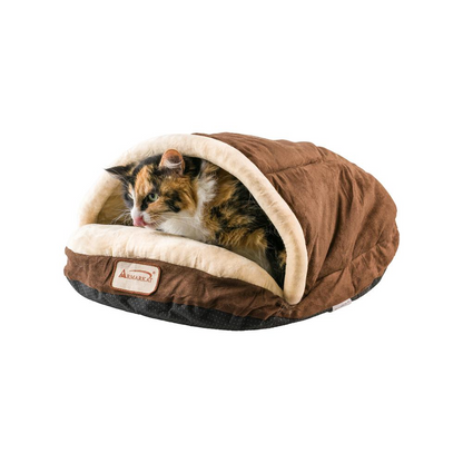 Armarkat Pet Bed Mocha - Acogedora cama para gatos de gamuza sintética y terciopelo suave con base impermeable