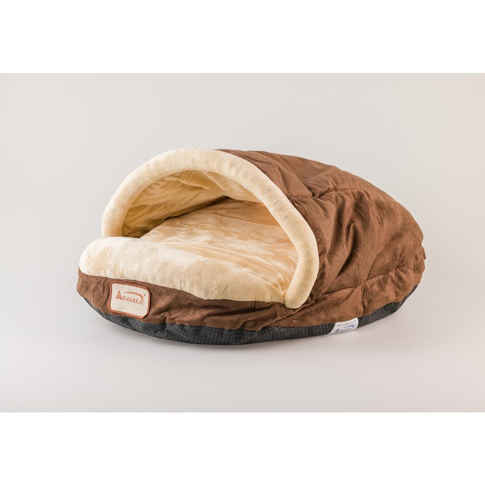 Armarkat Pet Bed Mocha - Acogedora cama para gatos de gamuza sintética y terciopelo suave con base impermeable