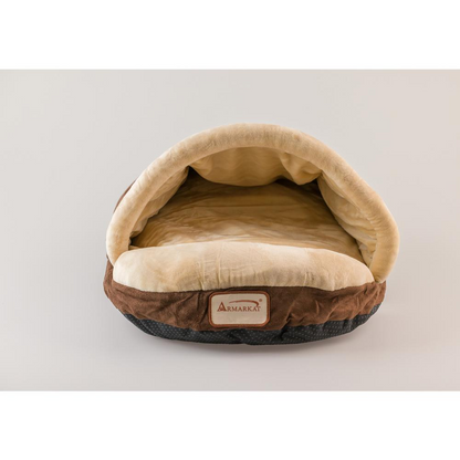 Armarkat Pet Bed Mocha - Cozy Faux Suede and Soft Velvet Cat Bed with Waterproof Base