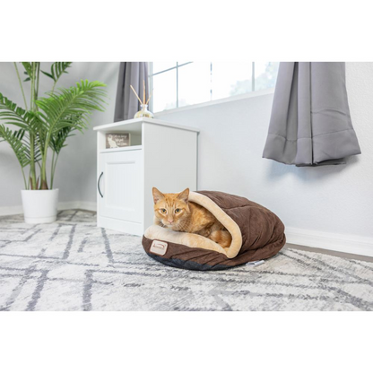 Armarkat Pet Bed Mocha - Acogedora cama para gatos de gamuza sintética y terciopelo suave con base impermeable