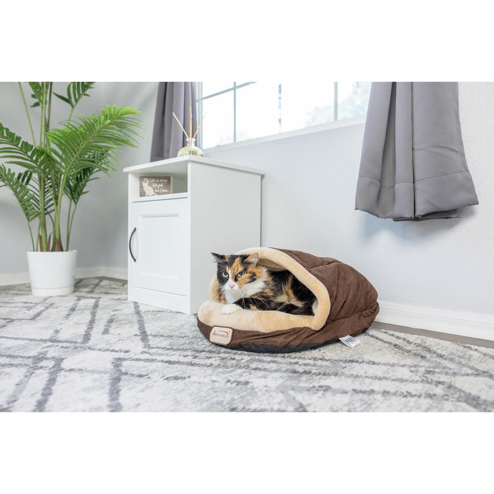 Armarkat Pet Bed Mocha - Acogedora cama para gatos de gamuza sintética y terciopelo suave con base impermeable