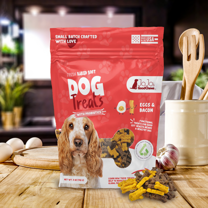 Golosinas masticables suaves para perros con huevos recién horneados y tocino (paquete de 2)