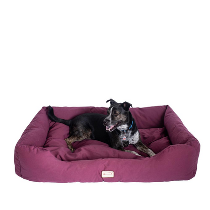 Armarkat Medium Burgundy Bolstered Pet Bed - Waterproof Canvas Pet Bed with Skid-Free Base