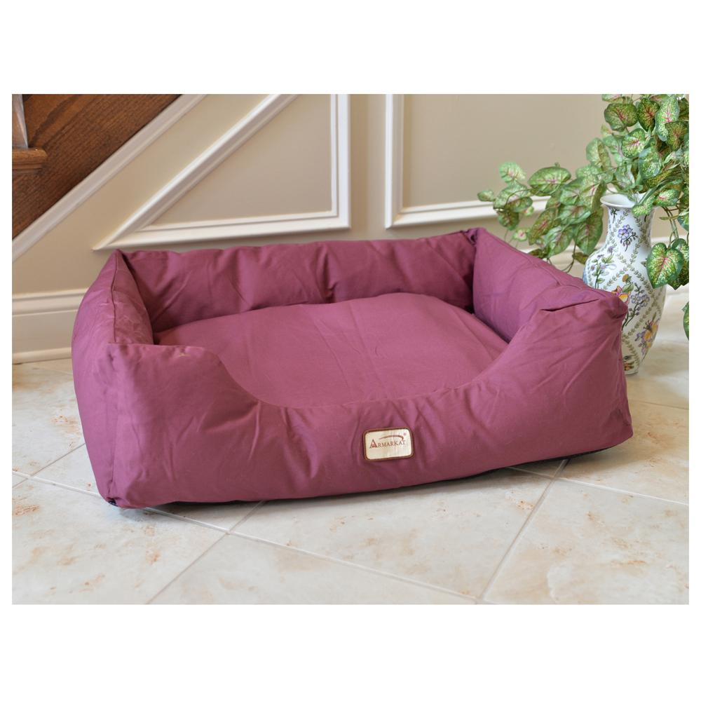 Armarkat Medium Burgundy Bolstered Pet Bed - Waterproof Canvas Pet Bed with Skid-Free Base