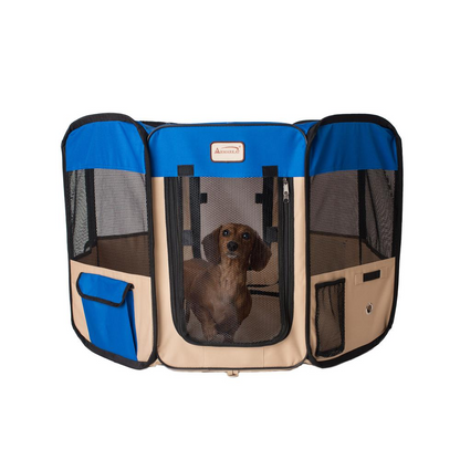 Armarkat PP001B-XL Parque portátil para mascotas - Combo azul y beige, tamaño extra grande