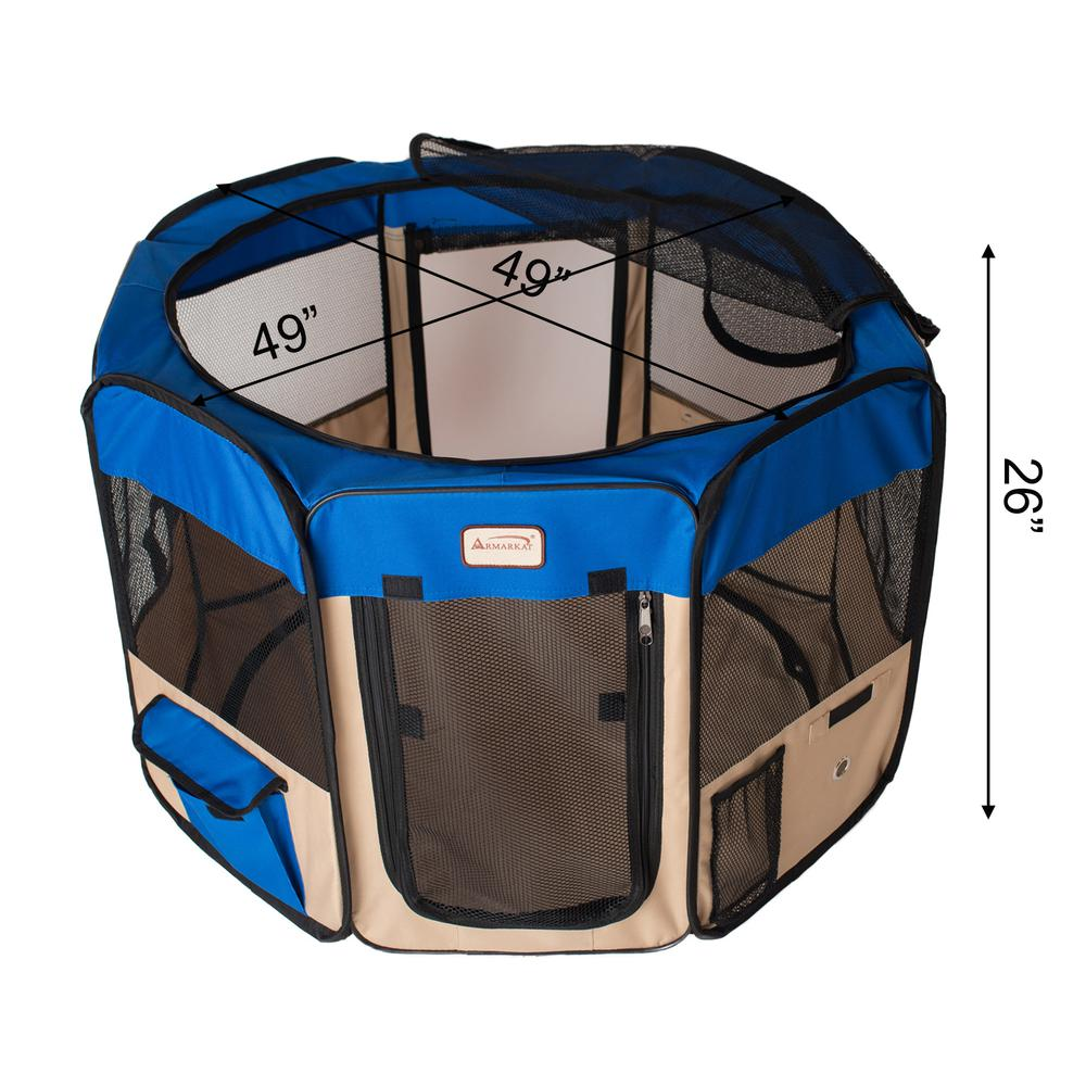 Armarkat PP001B-XL Parque portátil para mascotas - Combo azul y beige, tamaño extra grande