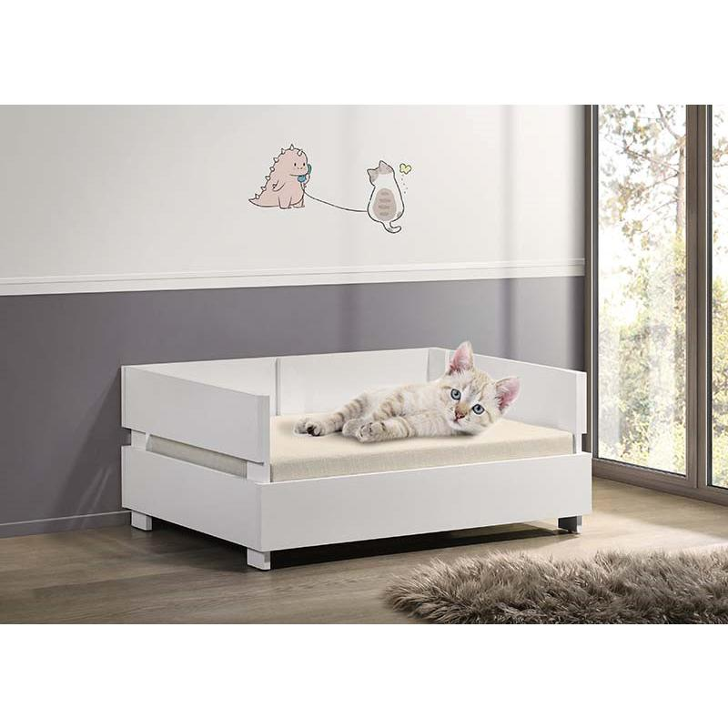 Cama rústica para mascotas con cojín - Acabado blanco