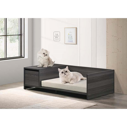 Rustic Pet Bed with Cushion and Secret Drawer Storage - Charcoal Finish: Royalty Treatment for Your Pet