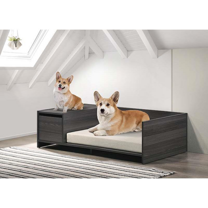 Cama rústica para mascotas con cojín y cajón secreto - Acabado en color carbón