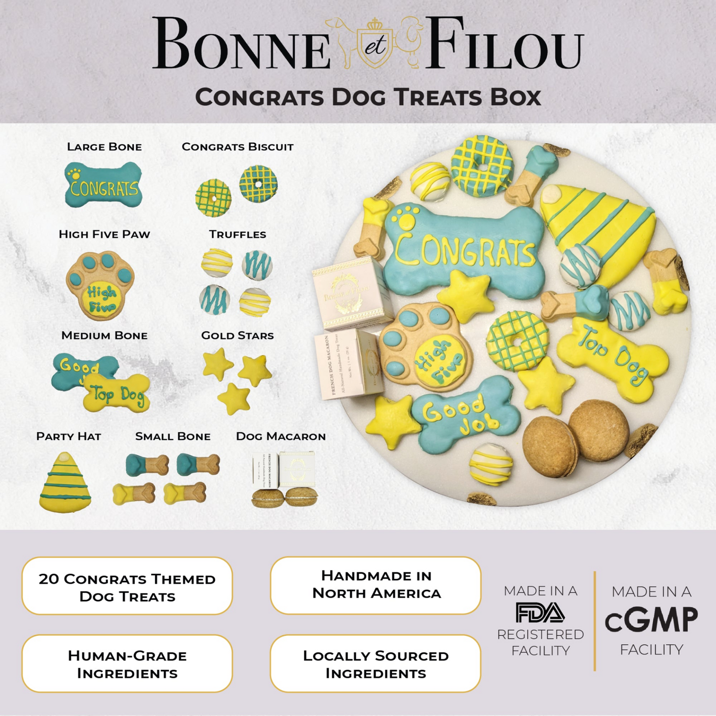 Bonne et Filou Congrats Themed Dog Treats Gift Box