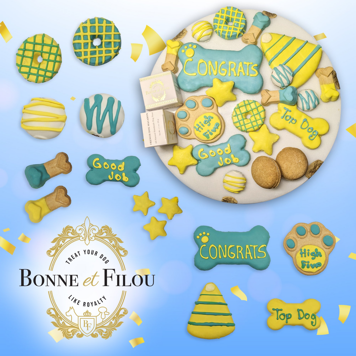 Bonne et Filou Congrats Themed Dog Treats Gift Box