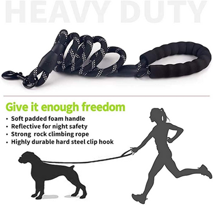 5 FT Thick Highly Reflective Dog Leash- Black