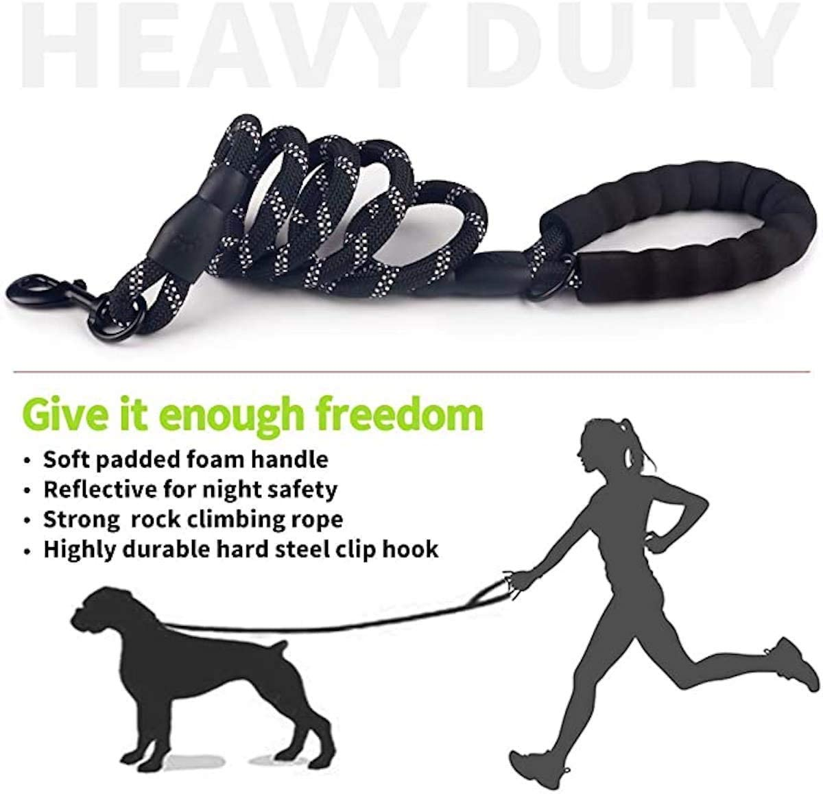 5 FT Thick Highly Reflective Dog Leash-Green