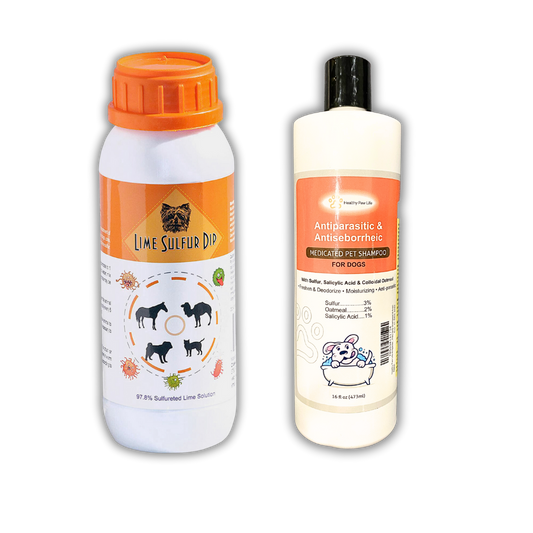 Complete Skin Health Solution for Pets: Lime Sulfur Dip & Antiparasitic Shampoo Combo