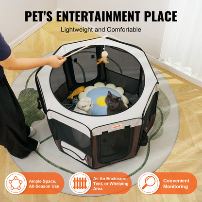 VEVOR Foldable Pet Playpen, 36 inch Portable Dog Playpen, Crate Kennel for Puppy, Dog, Cat, Premium Waterproof 600D Oxford Cloth, Removable Zipper, for Indoor Outdoor Travel Camping Use (Octagon, M)