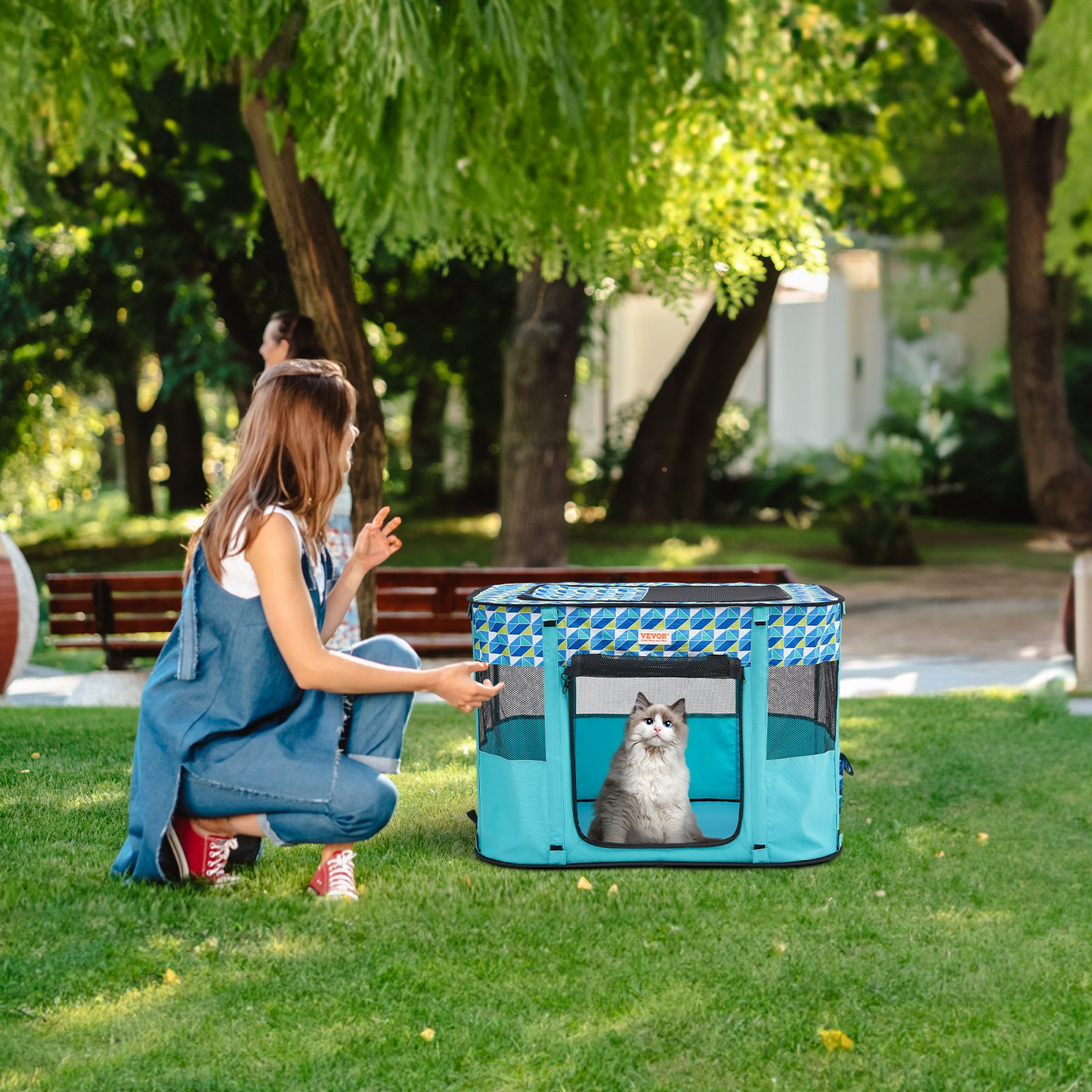 VEVOR Parque infantil plegable para mascotas: Parque infantil portátil de 32 x 24 x 22 pulgadas para perros, gatos y cachorros, tela Oxford 600D impermeable, cremallera extraíble, ideal para interiores, exteriores, viajes y camping (rectángulo pequeño)