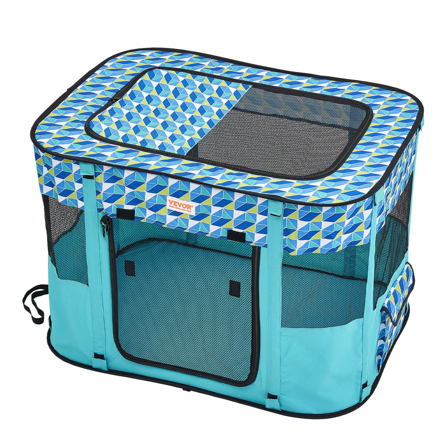 VEVOR Parque infantil plegable para mascotas: Parque infantil portátil de 32 x 24 x 22 pulgadas para perros, gatos y cachorros, tela Oxford 600D impermeable, cremallera extraíble, ideal para interiores, exteriores, viajes y camping (rectángulo pequeño)